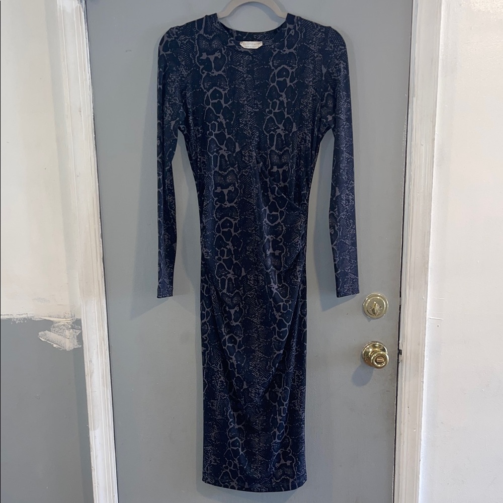 Anatomie Navy Snake-Print Long Sleeve Maxi Dress size‎ Small